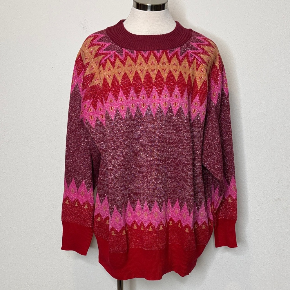 D&co. Size 2X Geometric Red and Pink Sweater
